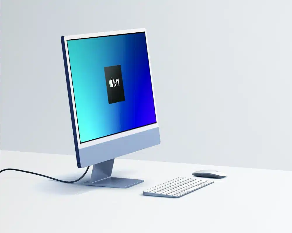 24" Apple iMac with M1 chip, placed on a table