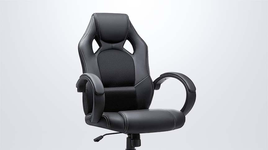 SONGMICS Racing Sport Office Chair with Tilt Function Computer Desk Swivel Chair PU Black OBG56BUK