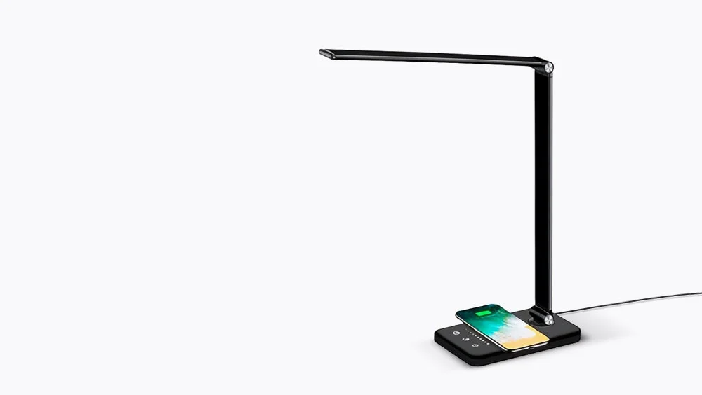 LED Desk Lamp with Wireless Charger, USB Charging Port, BIENSER Table Lamp with 10 Brightness Level, 5 Lighting Color, Dimmable Eye-Caring