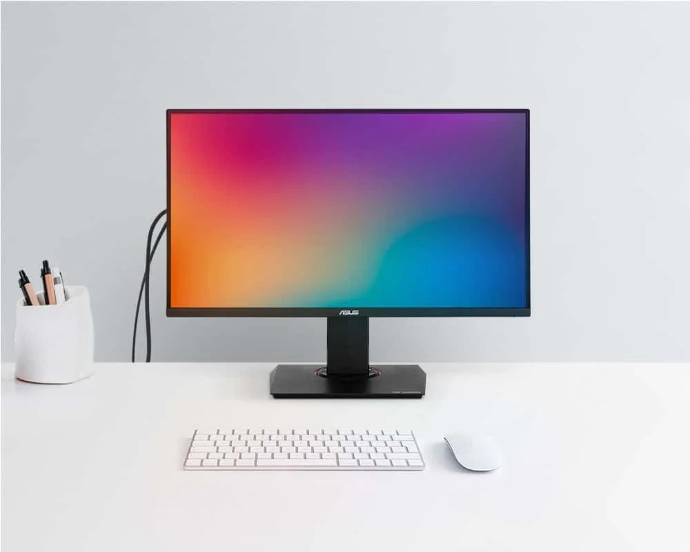Front view of the Asus TUF VG289Q 28" monitor on a desk