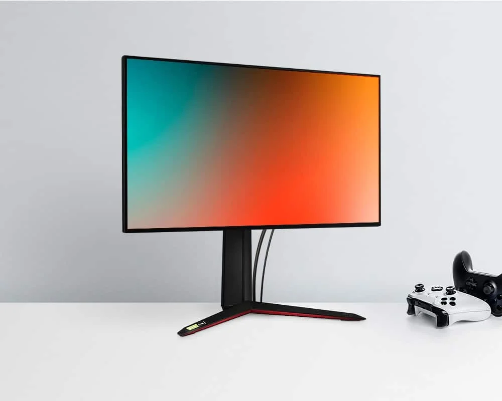 Front view of a 27" LG UltraGear 27GP95T-B on a desktop