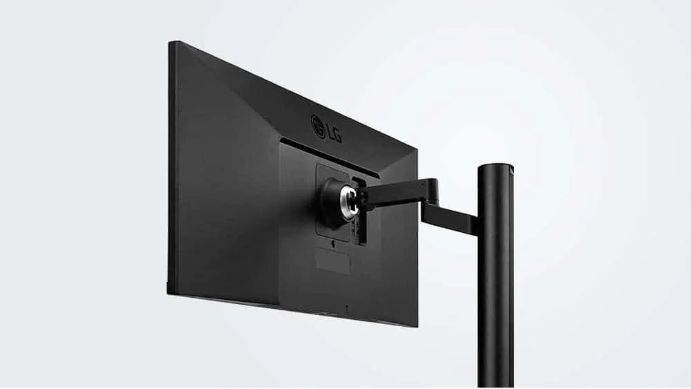 Close-up of the ergonomic stand included with the LG 34WN780-B monitor