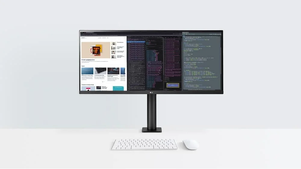Front view of the LG 34WN780-B on a desktop table