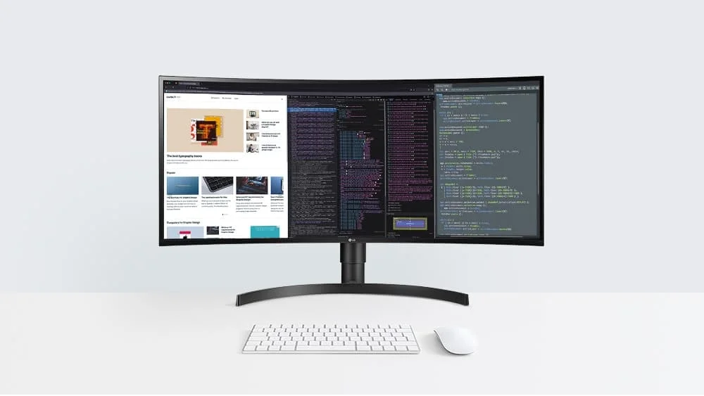 Front view of LG 34WN80C-B monitor on a desktop table