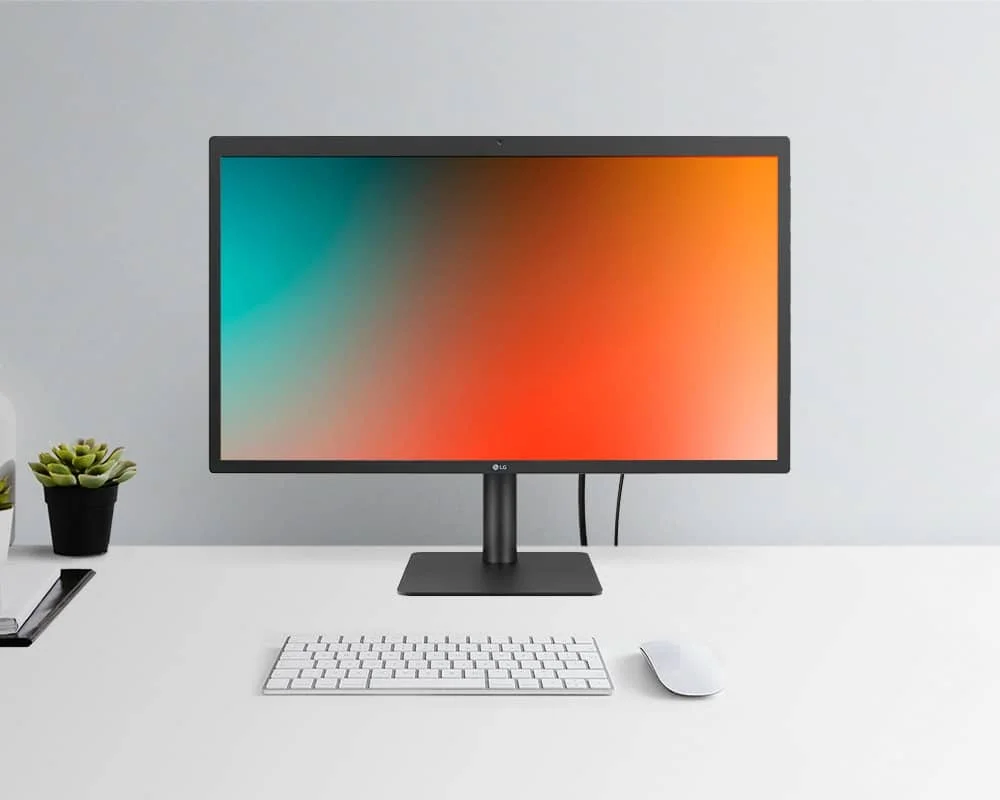 Front view of a 27" LG UltraFine 5K monitor on a desktop