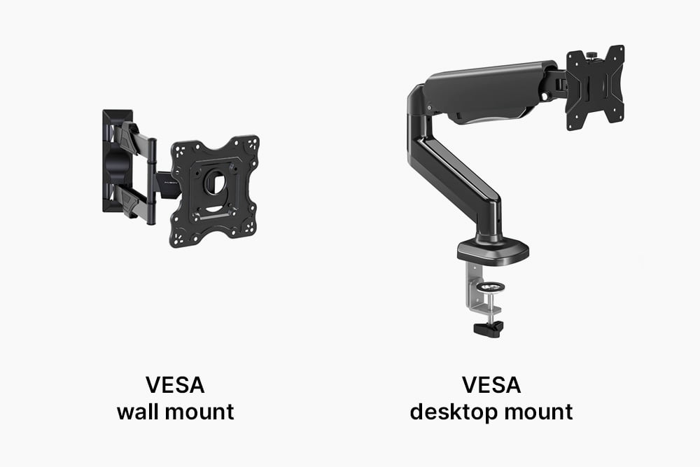 Types of VESA mounts: VESA wall mounts and VESA desktop mounts