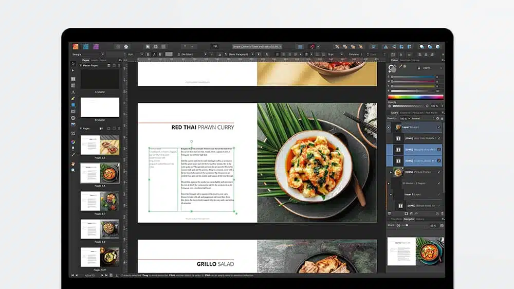 Affinity Publisher interface as seen on a laptop