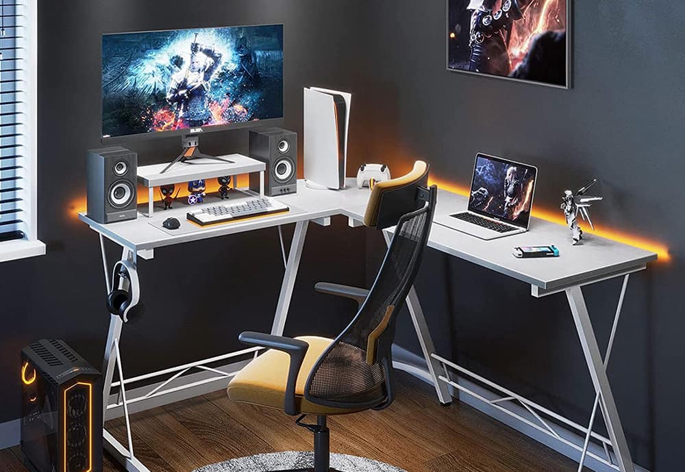 Seven Warrior Gaming Desk 58 With Led Strip And Power Outlets L Shaped Computer Corner Desk 8380