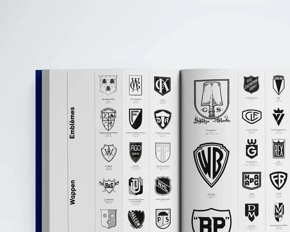 Close-up of the inside pages of the book "Logo Beginnings" by author Jens Müller.
