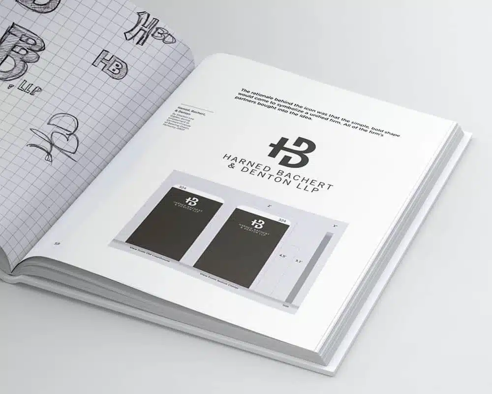 Close-up of the inside pages of the book "Logo Design Love" by David Airey.