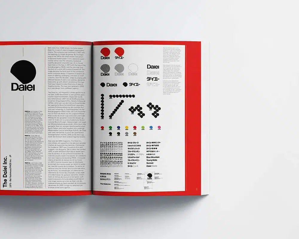 Close-up of the inside pages of the book "Logo Modernism" by author Jens Müller
