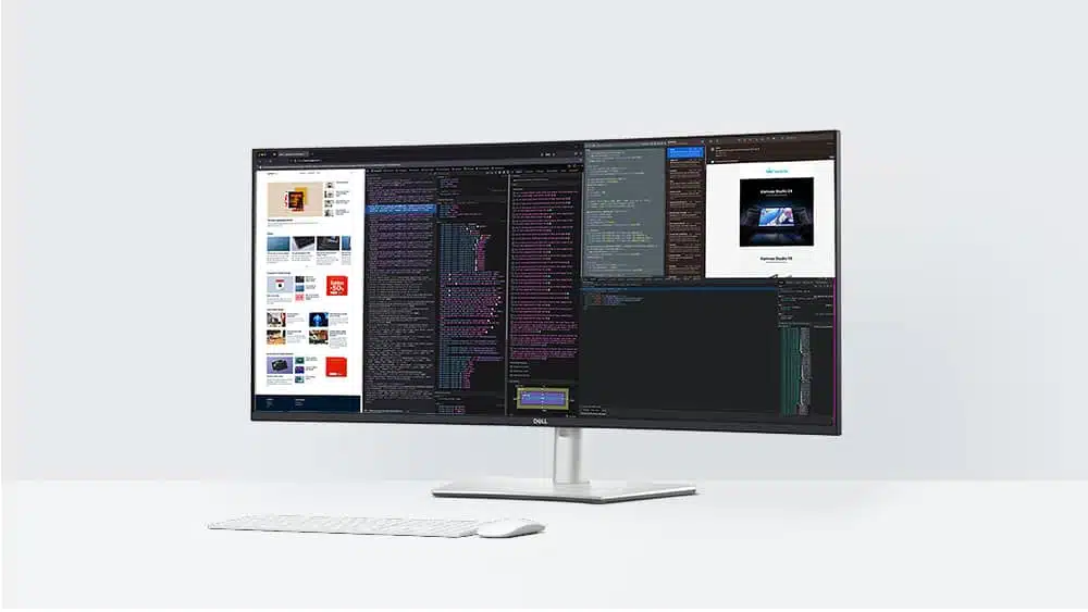 Near front view of the Dell UltraSharp 40" WUHD Curved Monitor