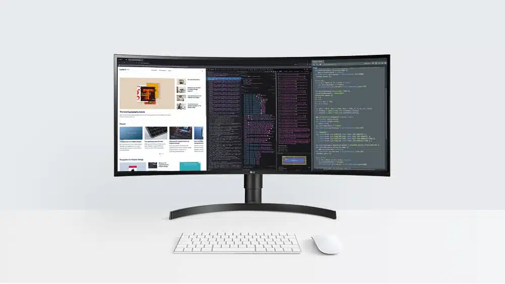 Front view of LG 34WN80C-B monitor on a desktop table