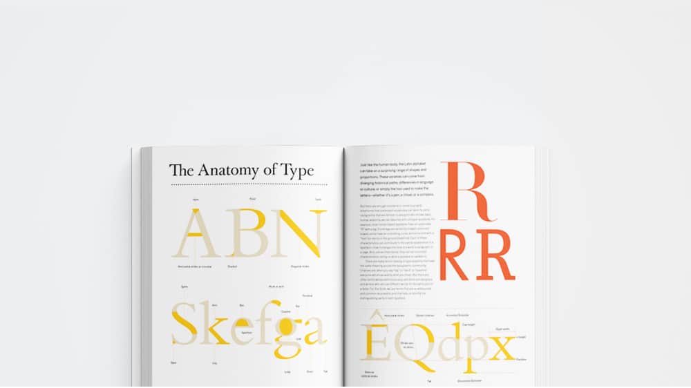 Inside pages of the book “The Anatomy of Type”
